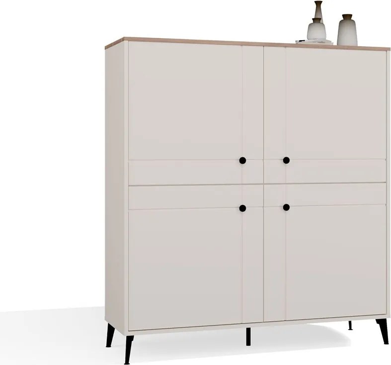 POINT 4S komód 123.5x40x135.5 cm, kasmír, fekete lábakkal, tölgy komód fedlappal