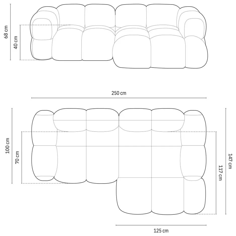 Sötétkék bársony sarokkanapé (jobb oldali-heverő résszel) Loretto – Cosmopolitan Design