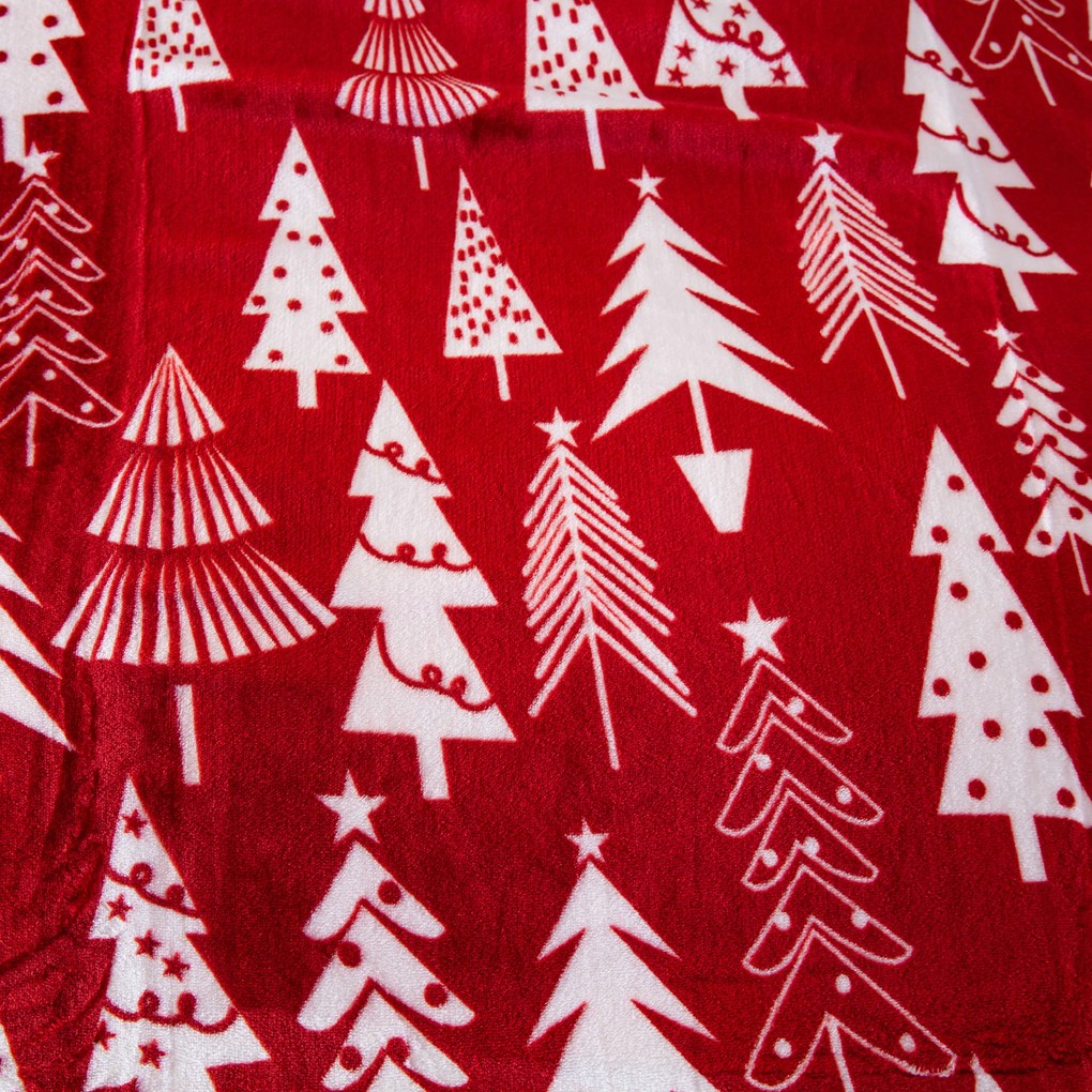 CHRISTMAS TREES piros karácsonyi mikroplüss báránybőr pléd Méret: 160 x 200 cm