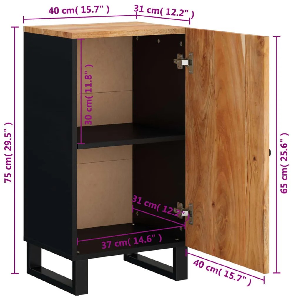 tömör akácfa tálalószekrény ajtóval 40x31x75 cm