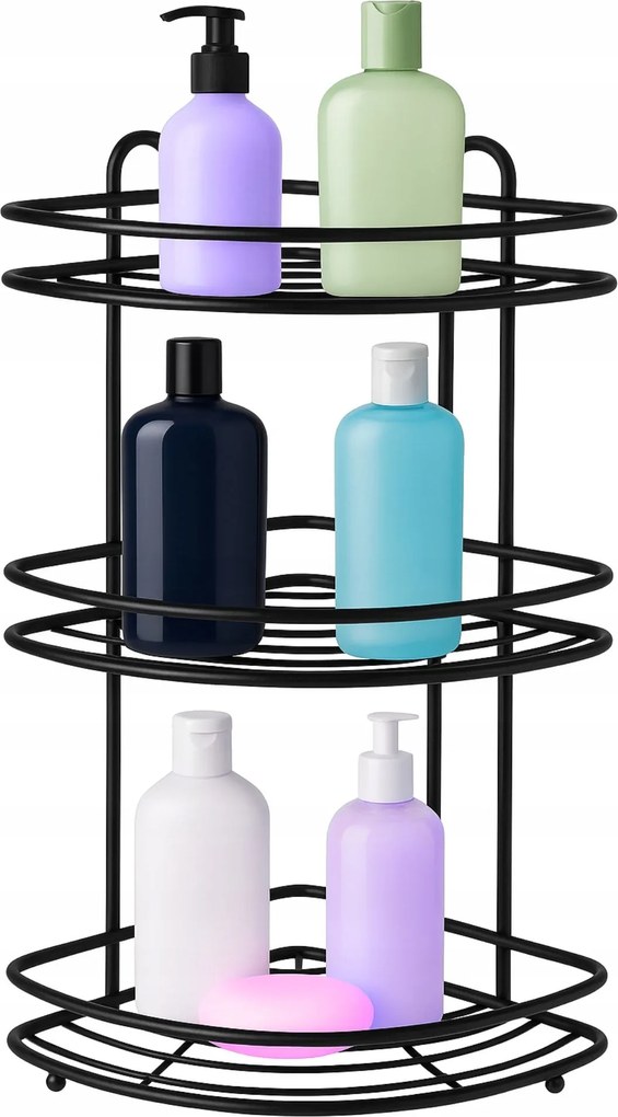 Fekete Sarok Zuhanypolc Háromszintes Matt Acél