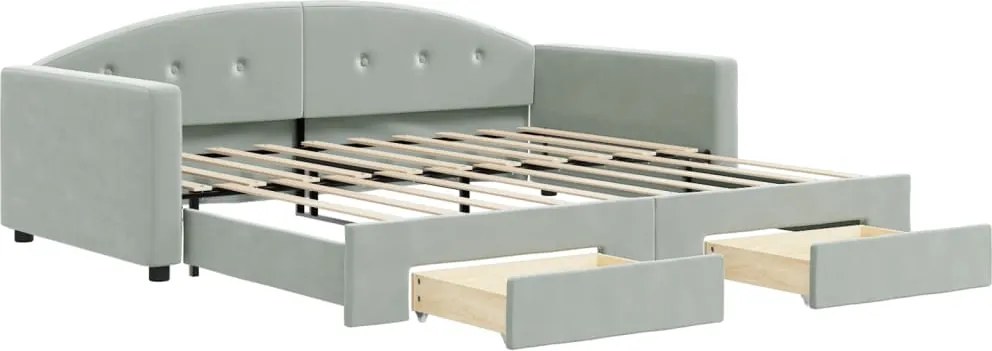 vidaXL világosszürke kihúzható bársony heverő fiókkal 90 x 190 cm