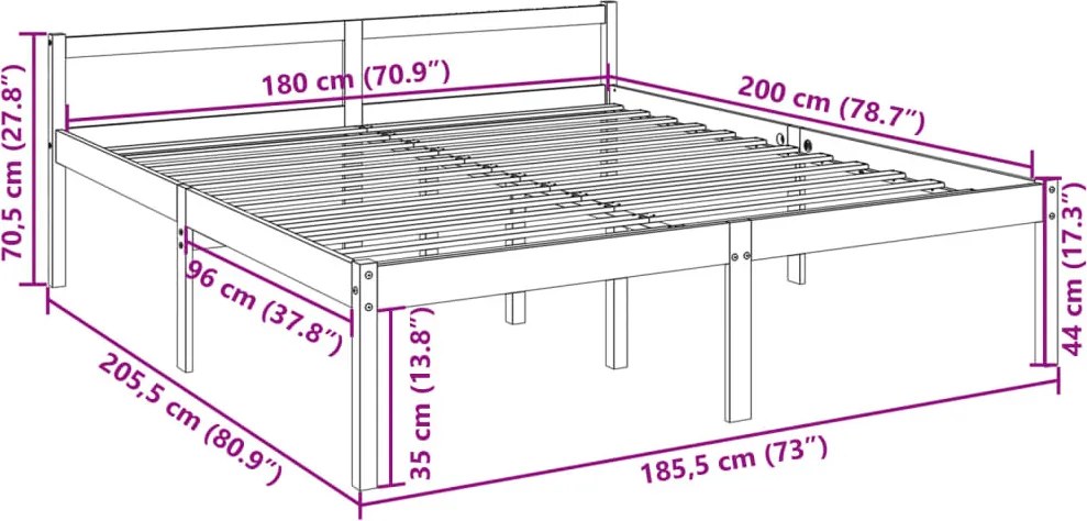Super King Size tömör fenyőfa ágy időseknek 180 x 200 cm