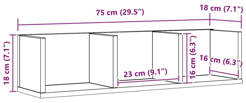 CD Falipolc Fekete Tölgy 75x18x18 cm Mérnöki Fa