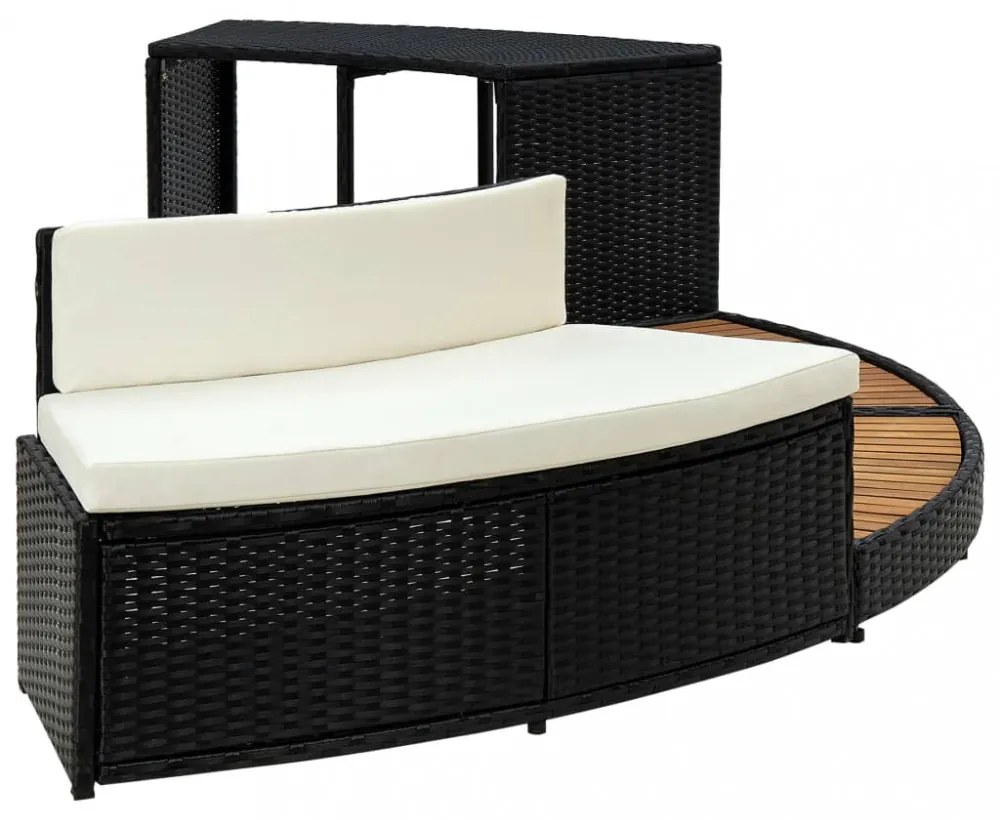 fekete polyrattan és akácfa pezsgőfürdőkeret