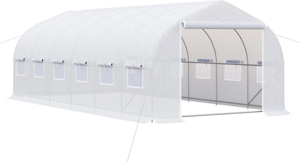 Outsunny Kültéri Alagút Üvegház 6x3x2m Nagy Kert Üvegház 12 Ablakkal és Felhúzható Cipzáros Ajtóval Fém Váz a Növények Terjesztésére Fehér | Aosom