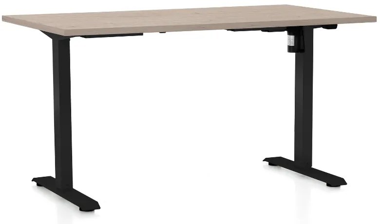 Állítható magasságú asztal OfficeTech A, 140 x 80 cm, fekete alap, tölgy