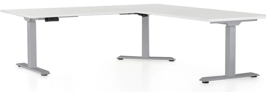 OfficeTech Angle állítható magasságú asztal, 180 + 120 cm, szürke alap, fehér