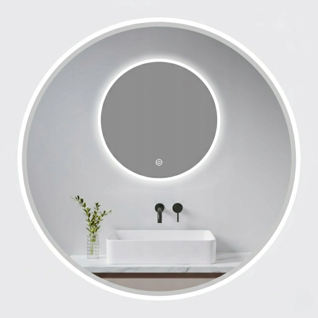 Aquauno Kerek Led-es Megvilágított Tükör 60 cm Fürdőszobai Érintőképernyős Páraelszívó