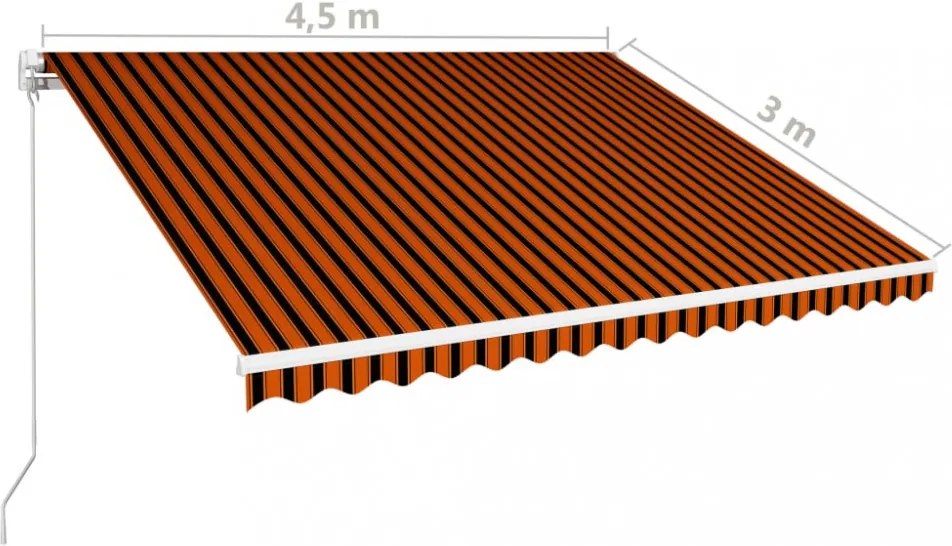 narancssárga és barna kézzel kihúzható napellenző 450 x 300 cm
