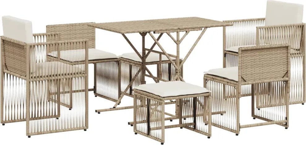 vidaXL 7 részes bézs polyrattan kerti étkezőgarnitúra párnákkal