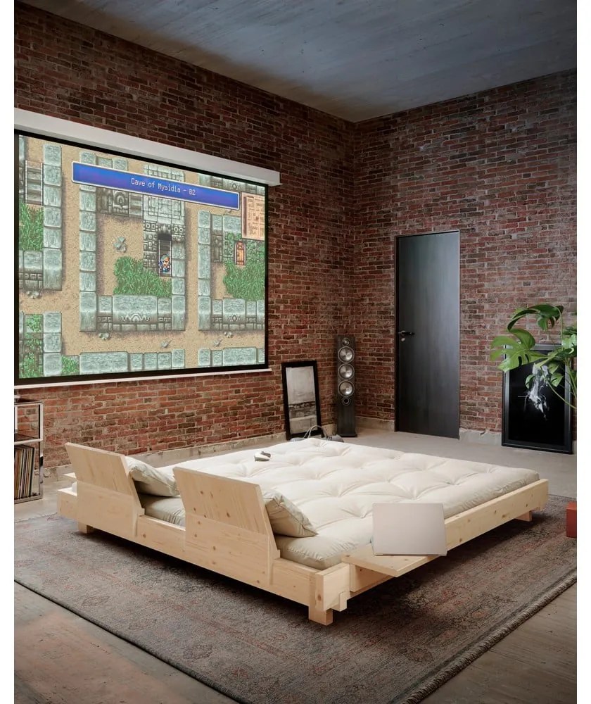 Natúr színű borovi fenyő franciaágy ágyráccsal 160x200 cm Social Bed – Karup Design