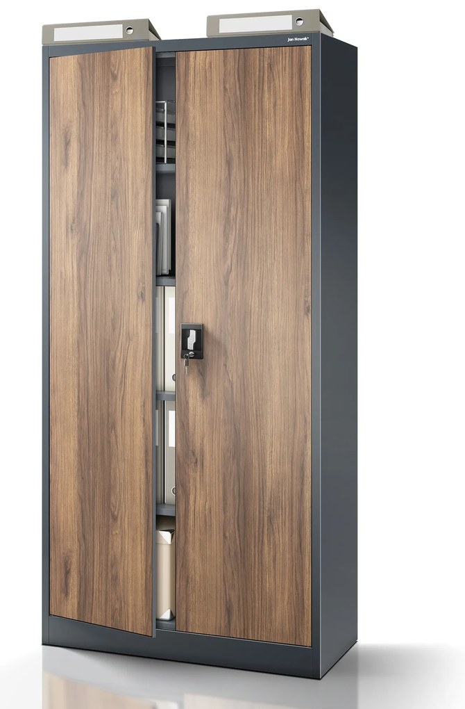 Fém iratszekrény JAN H, 900 x 1950 x 400 mm, Eco Design: antracit/ dió