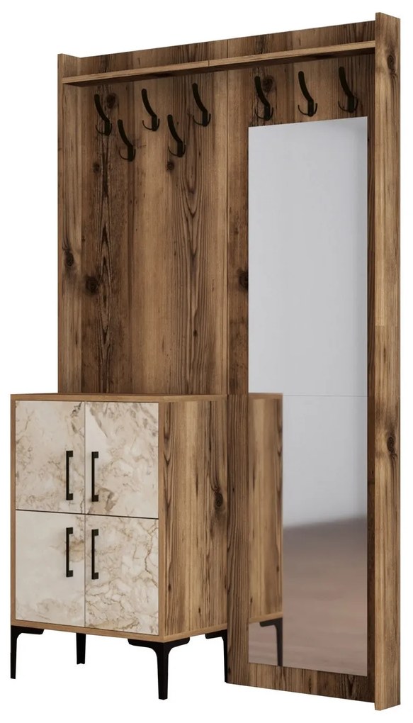 Előszobafal Berlin BC - Walnut, White Marble