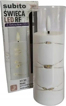 Led gyertya Subito fehér, led lánccal 15 cm*5 cm