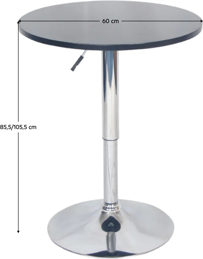 Bárasztal, magasság állítással, króm/ fekete, átmérő 60 cm, BRANY 2 NEW
