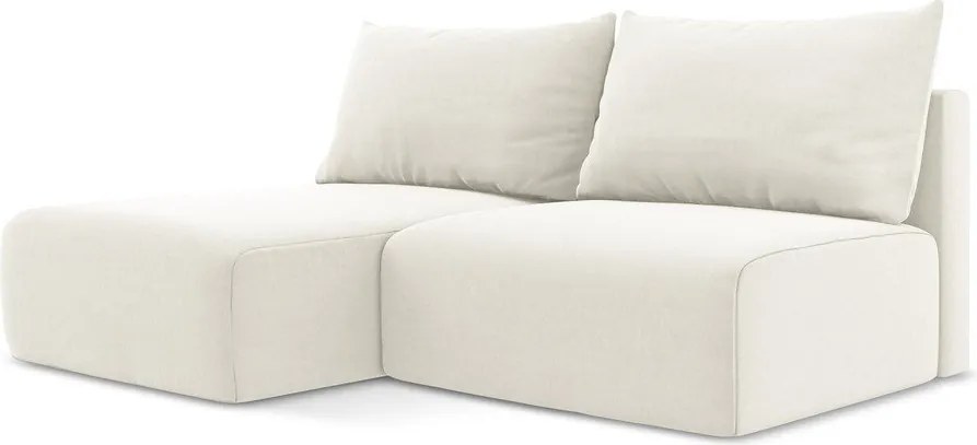 Krémszínű bársony kinyitható-tárolóhelyes sarokkanapé (bal oldali-heverő résszel) Kalena – Makamii