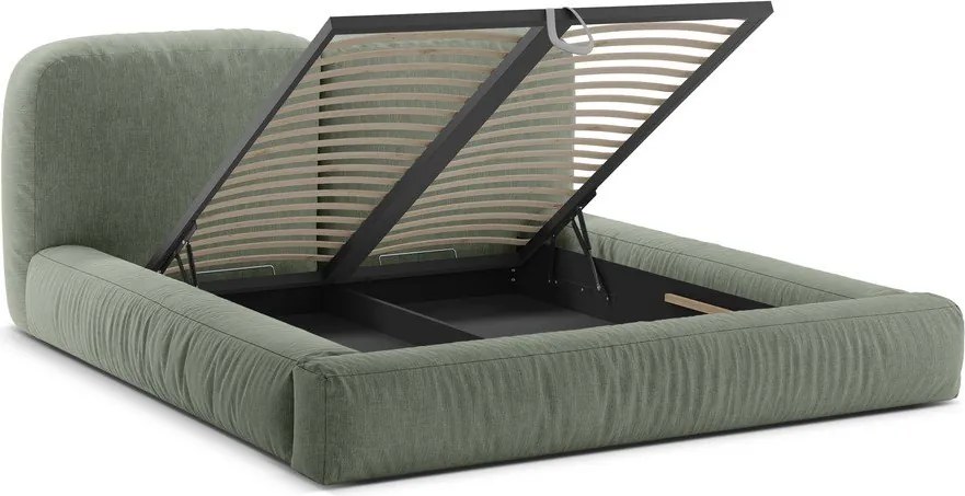 Zöld kárpitozott ágyneműtartós franciaágy ágyráccsal 160x200 cm Martina – Micadoni