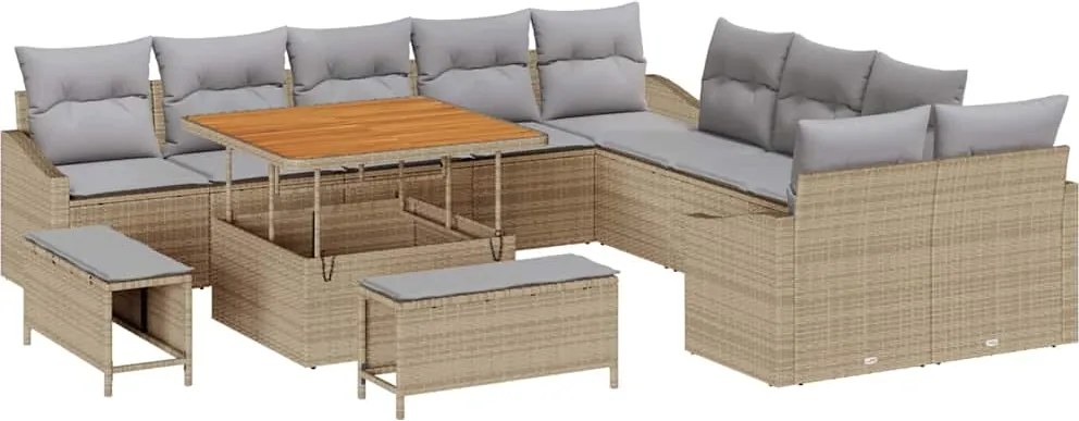 vidaXL Kerti Kanapé Szett párnával tárolóval 13 pcs Bézs Poli rattan