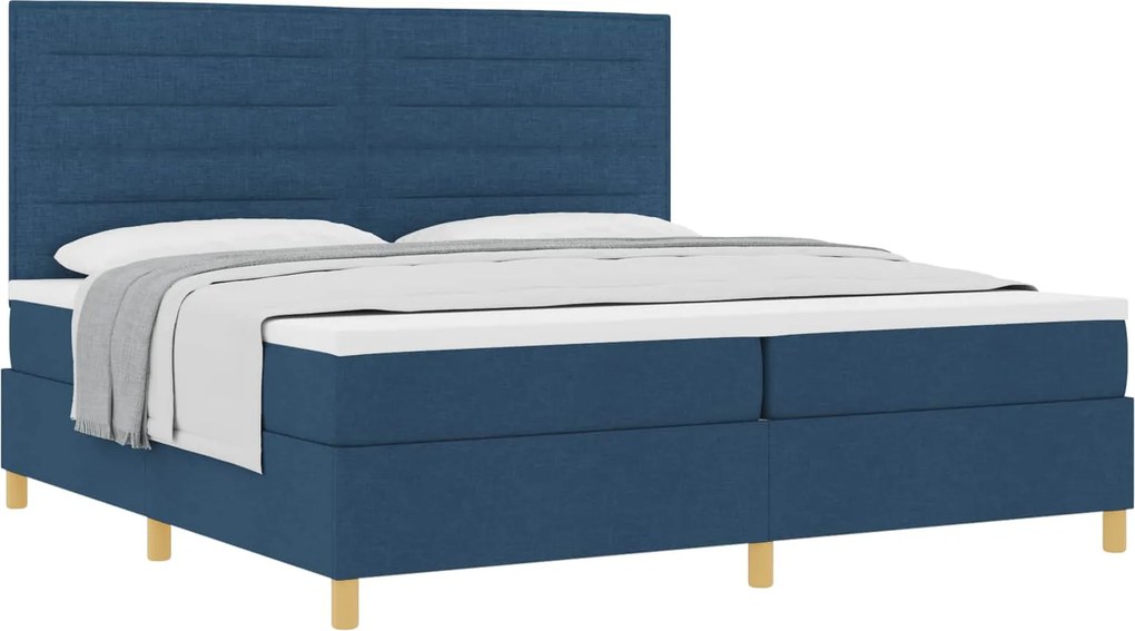 vidaXL Boxrugós ágy matracmal fejtámlával Kék 200 x 200 cm szövet