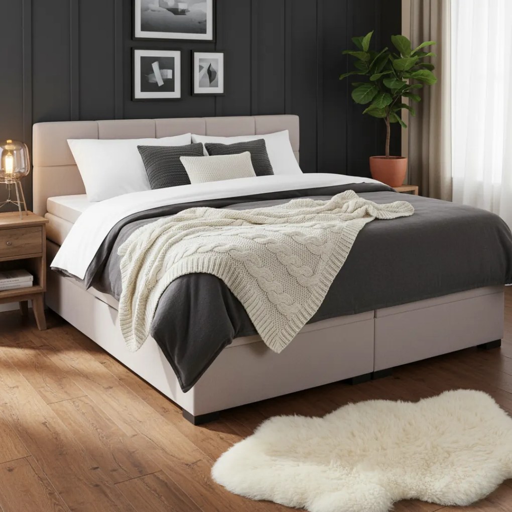 Boxspring ágy, 180x200, szürkésbarna Taupe, APRIL