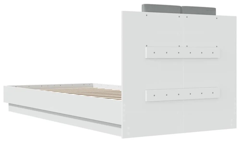 fehér ágykeret fejtámlával és LED-világítással 100 x 200 cm