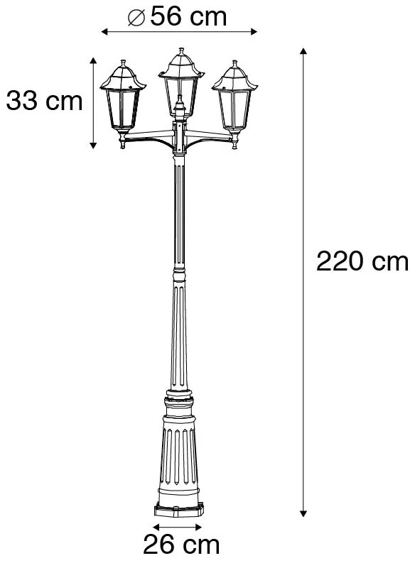 Kültéri lámpa fekete 220 cm 3-lámpás IP44 - Havana