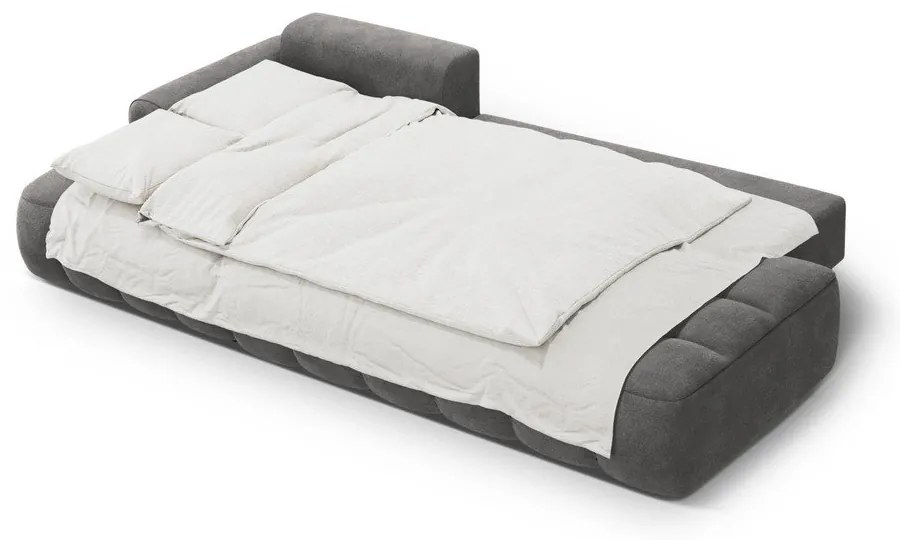 Szürke bársony kinyitható-tárolóhelyes sarokkanapé (bal oldali-heverő résszel) Linz – Cosmopolitan Design