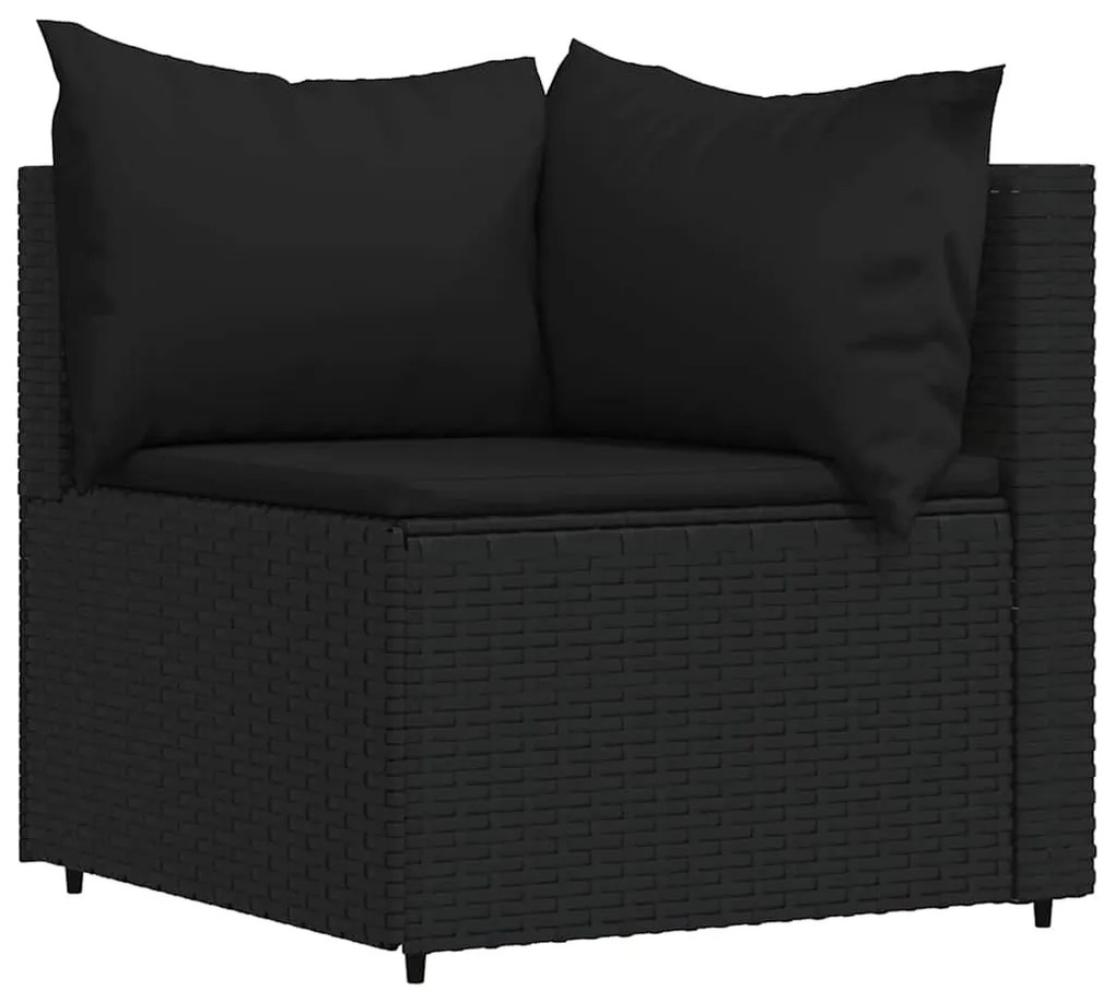 3 részes fekete polyrattan kerti ülőgarnitúra párnákkal