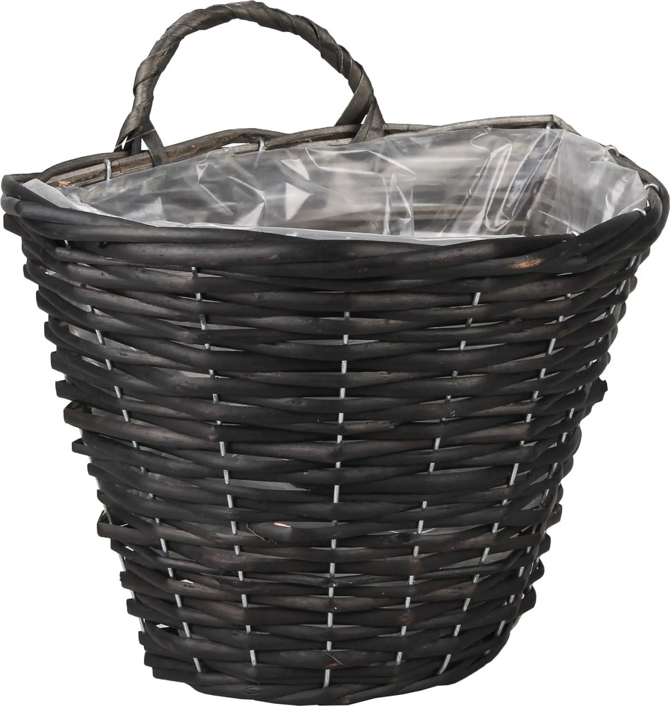 Fekete Fűzvessző Falra Akasztható Virágkosár 28x20x22/28cm YDL-180382.C