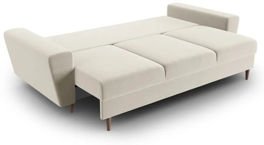Bézs bársony kinyitható tárolóhelyes kanapé 235 cm Kyoto – Cosmopolitan Design