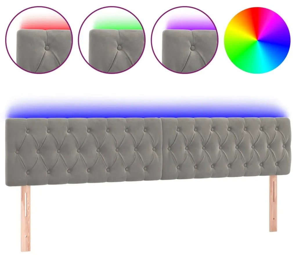 világosszürke bársony LED-es fejtámla 180 x 7 x 78/88 cm
