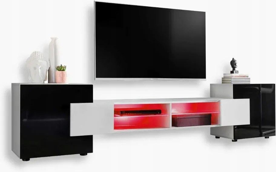 komodee Merano Rtv szekrény Különböző színek Front fényes üveg Rgb Led polcok