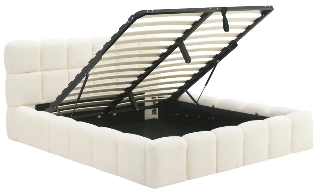 Krém Bouclé Franciaágy Ágyneműtartóval. 160x200 MURACJA