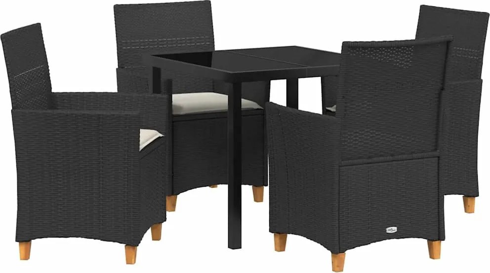 vidaXL Kert étkező szett 5 pcs Fekete polirattan