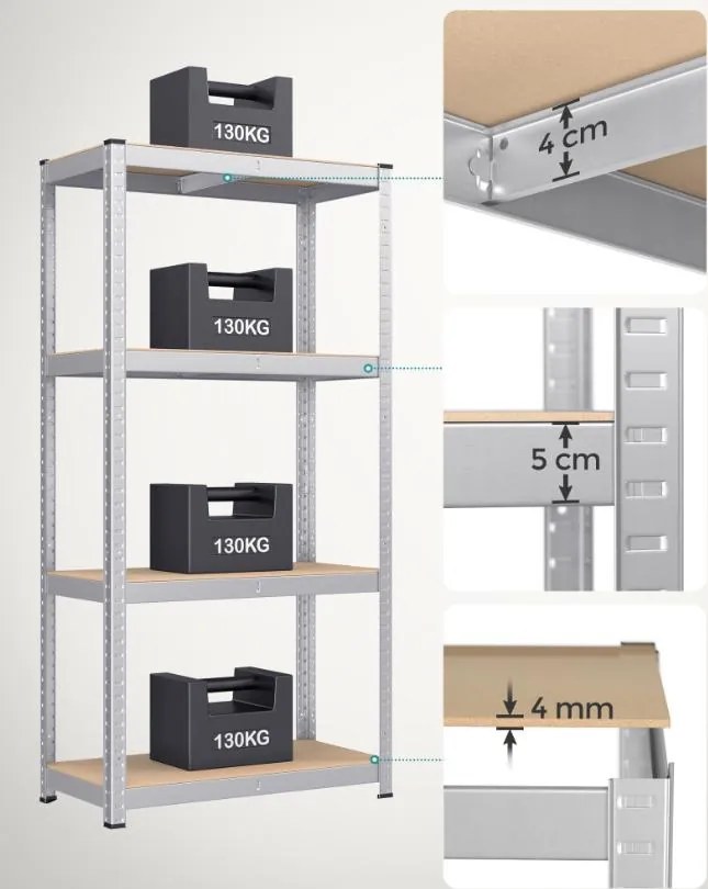 Fém tároló polcok szett(2db) 160x80x40 cm, ezüst