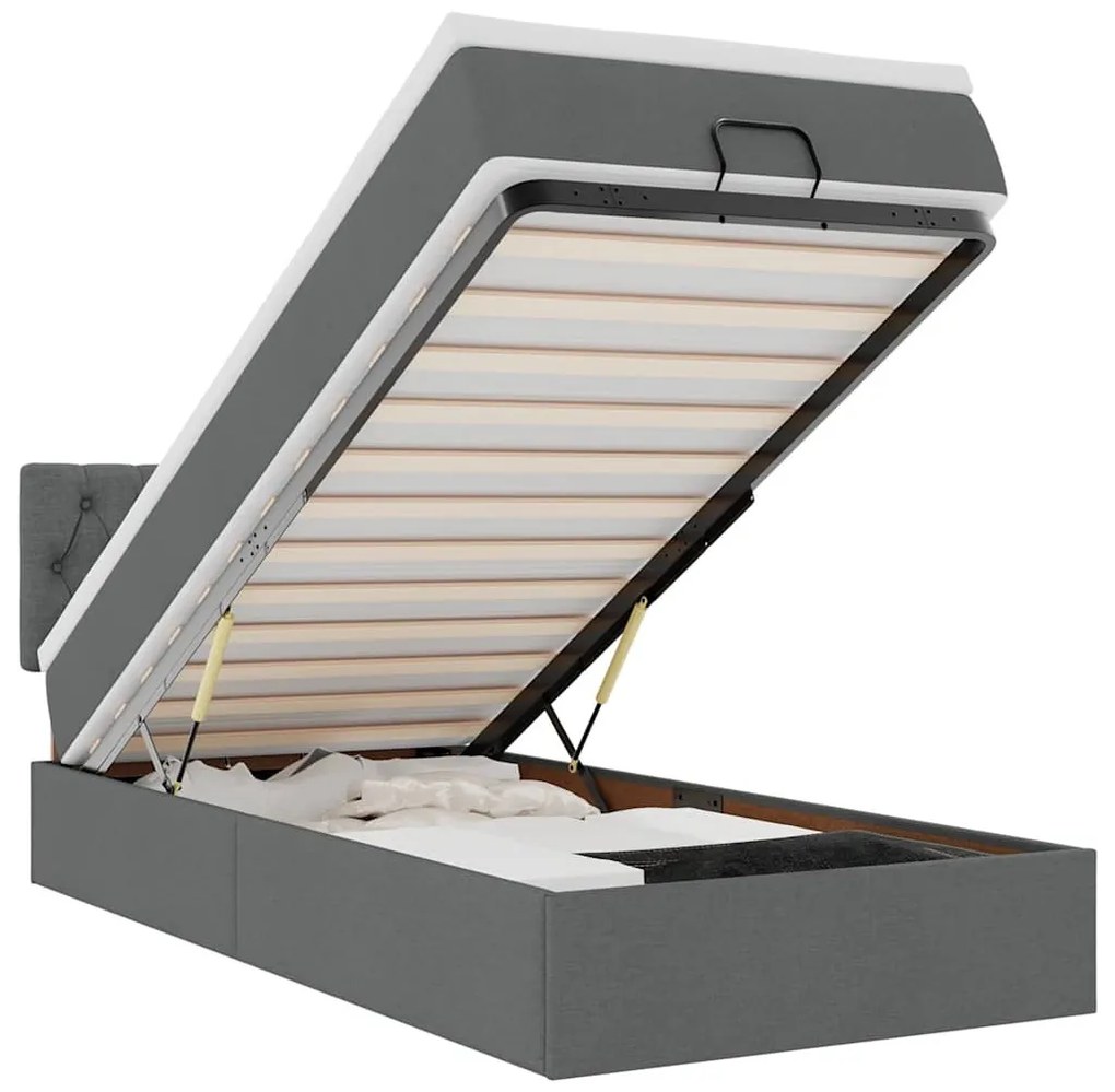 sötétszürke szövet ottomán ágy matraccal &amp; LED-ek 80x200cm