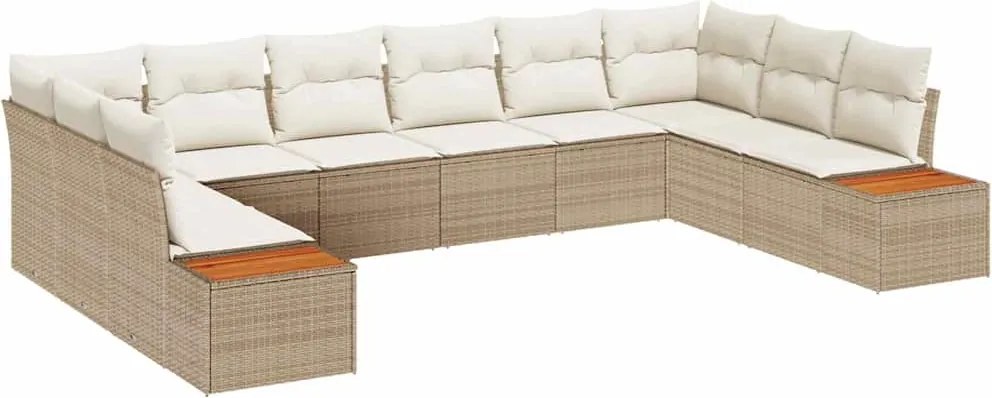 vidaXL Kerti Kanapé Szett párnával 10 pcs Beige és krém Polyrattan