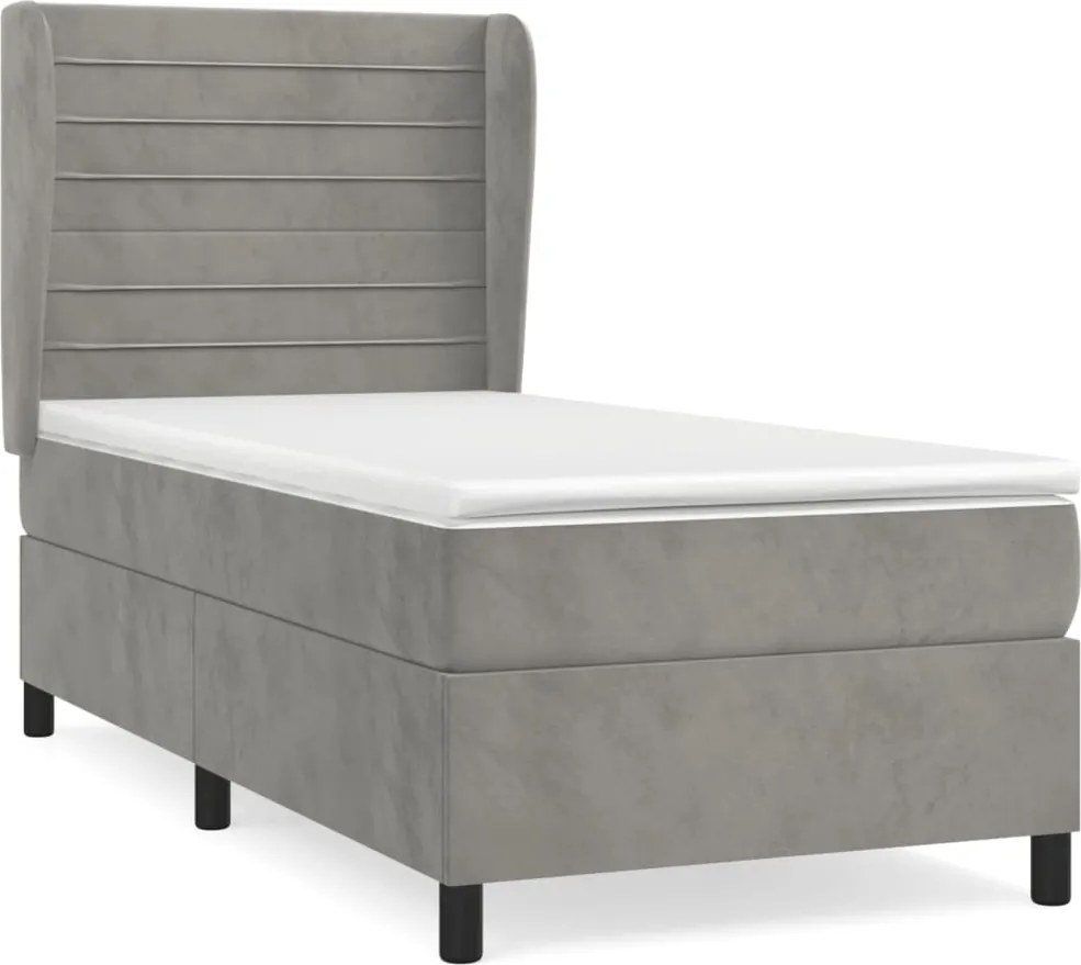 vidaXL világosszürke bársony rugós ágy matraccal 100 x 200 cm