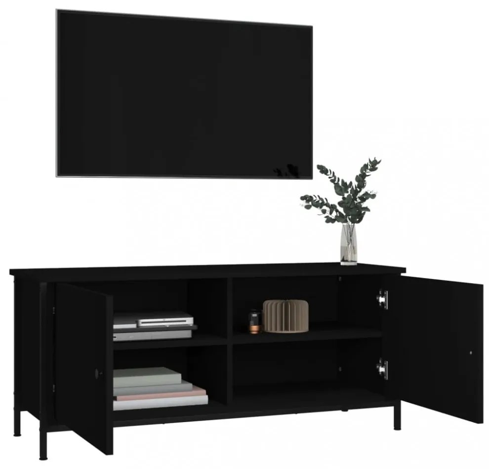fekete szerelt fa TV-szekrény ajtókkal 102x35x45 cm
