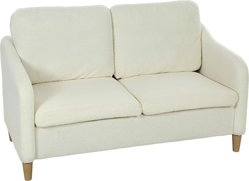HOMCOM kétszemélyes bouclé kanapé, 137 cm — kompakt krémszínű, párnákkal, tömörfa váz | Aosom