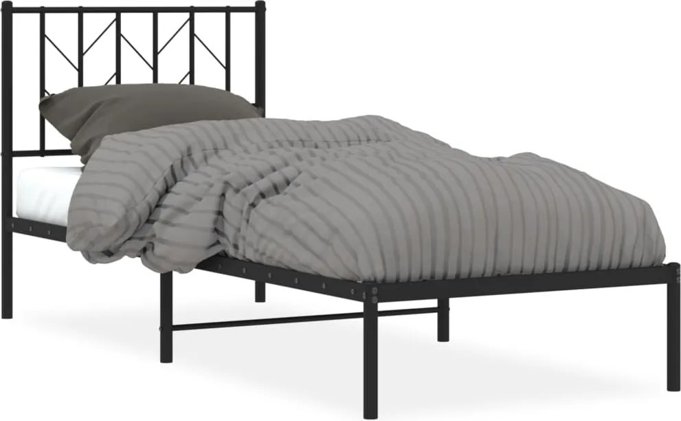 vidaXL fekete fém ágykeret fejtámlával 80 x 200 cm