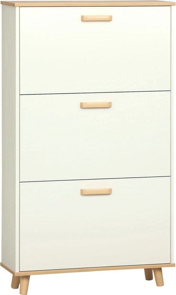 HOMCOM Modern Cipőszekrény Keskeny Cipőtartó 3 Hajtható Fiókkal 12 Pár Cipőhöz és Állítható Polccal Előtérbe 70x23.5x122 cm Fehér | Aosom