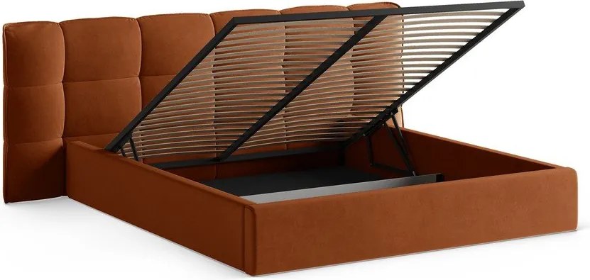 Terrakotta színű kárpitozott ágyneműtartós franciaágy ágyráccsal 180x200 cm Eric – Micadoni