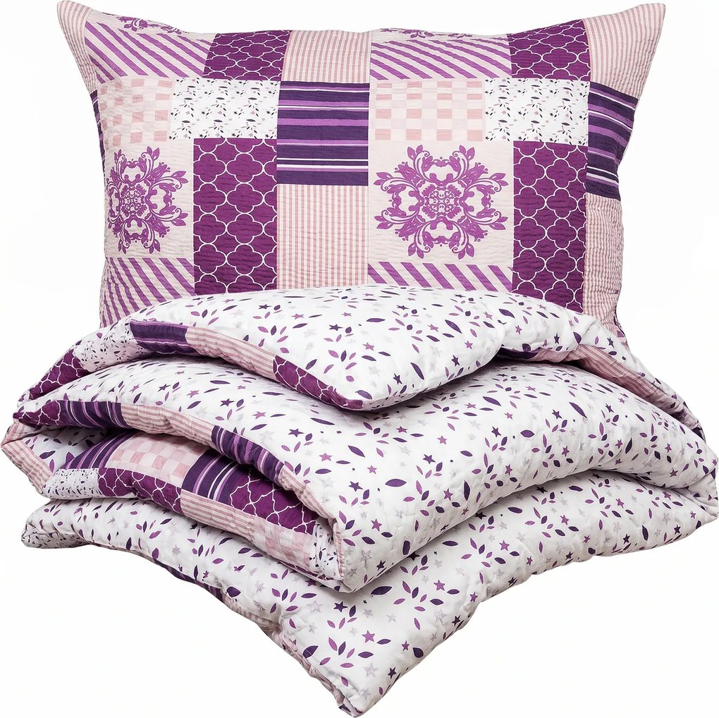 4Home Patchwork violet krepp ágyneműhuzat, 140 x 200 cm, 70 x 90 cm