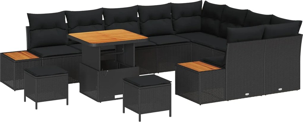 vidaXL Kerti Kanapé Szett 12 pcs Fekete polirattan