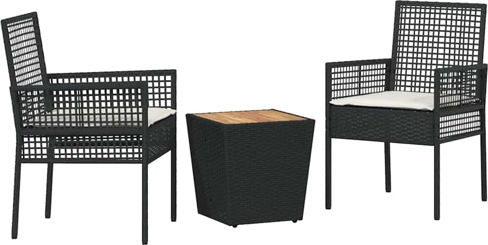 vidaXL Kert Bistro Készlet 3 pcs Fekete polirattan