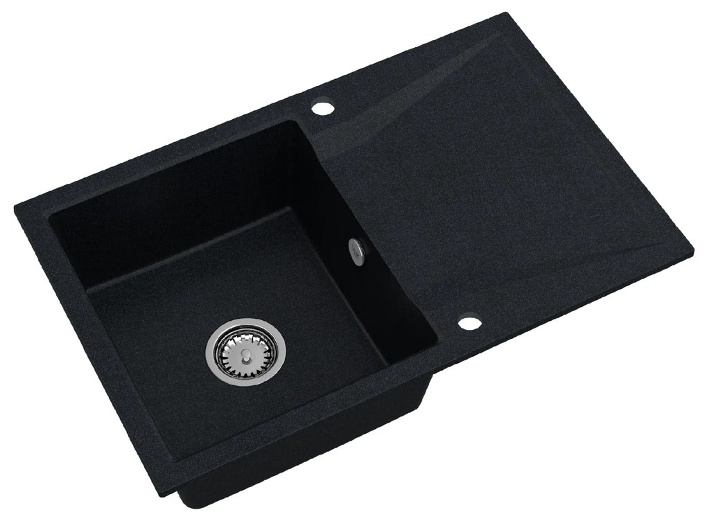 Mosogató Minőségi Obszidián, konyhai gránit mosogató 790x500x210 mm + króm szifon, fekete foltos-Brocade, SKQ-OBS.B.1KDO.X