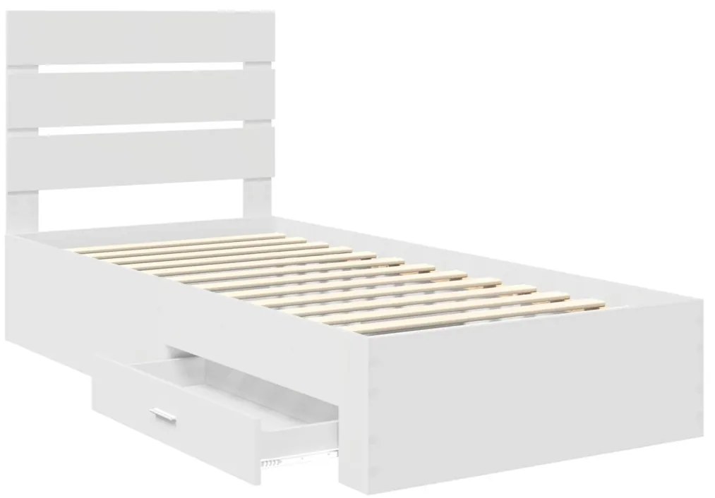 vidaXL Ágykeret fiókkal fejtámlával Fehér 100 x 200 cm Faanyag