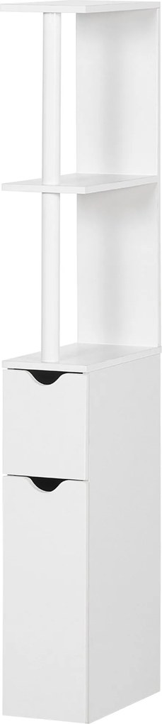 Kleankin Fürdőszoba Oszlopos Szekrény Ajtókkal és Nyitott Polcokkal, Modern Stílusú Fürdőszoba Szekrény 15.2x29.8x118 cm Fehér | Aosom